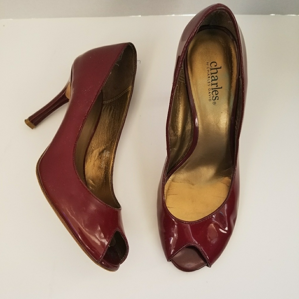 Charles David dark red peep toe heels #1-b